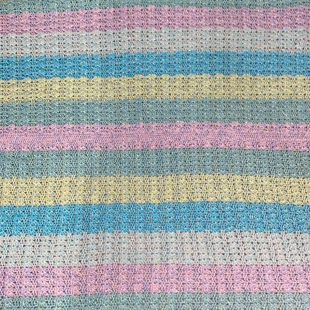 Handmade Pastel Stripped Crochet Baby Blanket Scalloped Trim 40”x40”